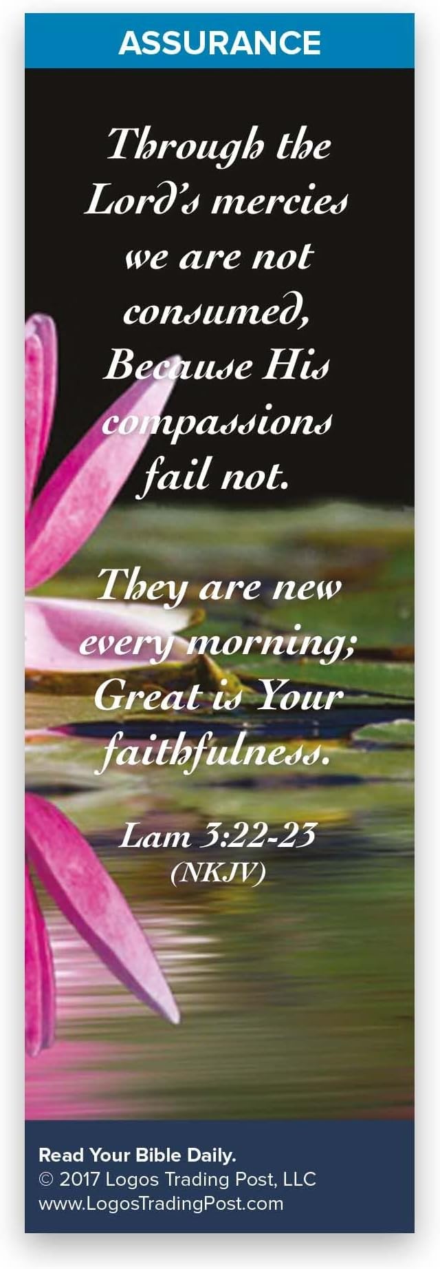 Christian Bookmark with Bible Verse, Pack of 25, Assurance Themed, His Mercies Are New Every Morning, Lamentations 3:22-23