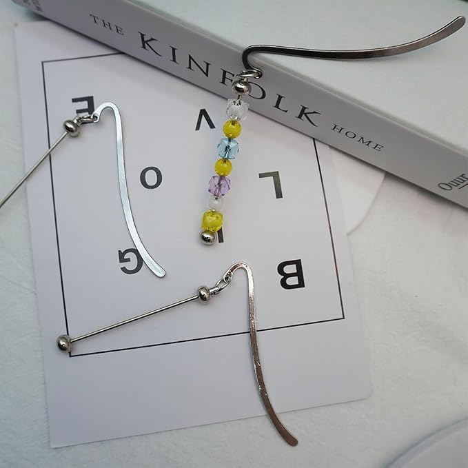 20 Pack Beadable Bookmarks with Bar Bulk Metal DIY Blank Bookmark for Beads Jewelry Pendants Charms Modern Beading Book Make Marks Craft for Book Lovers Office Supplies (Silver)