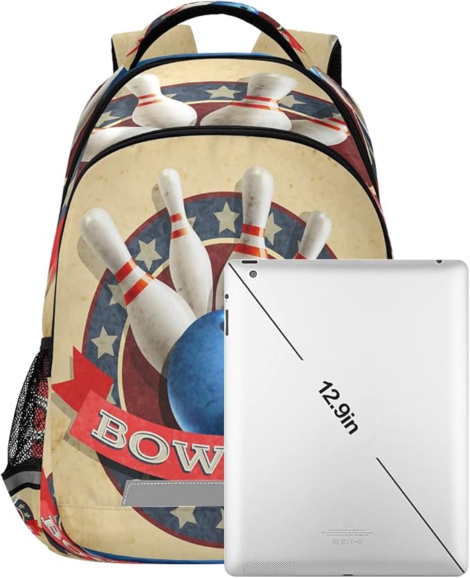 AUUXVA Bowling Ball Sport Vintage Pattern Backpack School Bookbag Laptop Purse Casual Daypack for Teen Girls Women Boys Men College Travel