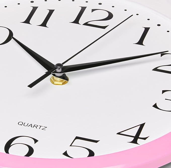 Bernhard Products Light Pink Wall Clock Silent Non Ticking - 10 Inch Quality Quartz Battery Operated Round Easy to Read Home/Kitchen/Office/Classroom/School Clock