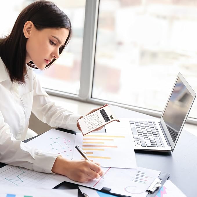 Rose Gold Calculator, UPIHO Rose Gold Pink Office Supplies and Accessories, 10 Digits Solar Battery Basic Office Calculator, Desktop Calculator with Large LCD Display, Gifts for Coworkers