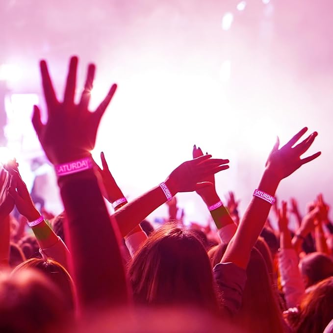 Henoyso 600 Pcs Saturday Paper Wristbands Event Wristbands Paper Bracelets Wristbands Numbered Waterproof Party Wristbands for Events Day of The Week(Rose Red)