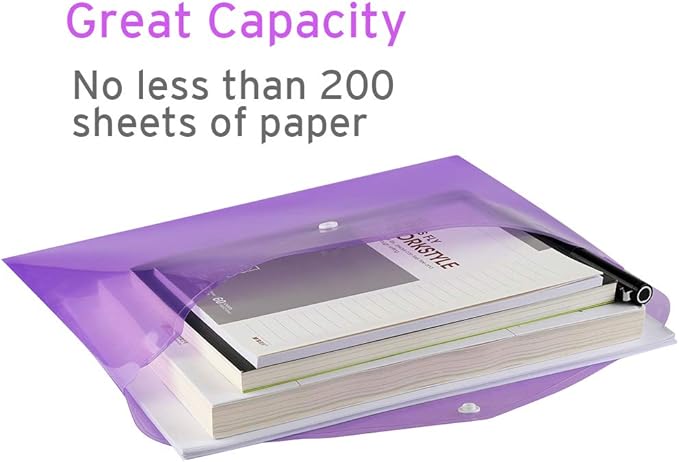 Sooez 20 Pack Folders Plastic Envelopes, Clear Plastic File Folder for Document, Letter A4 Size Poly File Envelopes with Label Pocket, Snap Button for Home Work Office Organizer, 5 Colors