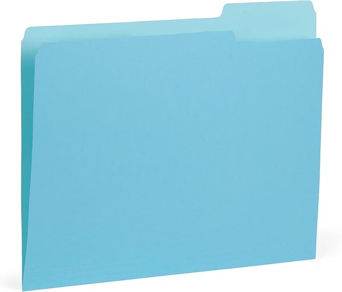 100 Blue Summit Supplies Colored File Folders, 1/3 Cut, Letter Size File Folders, Decorative Multicolor Gem Tone Colors, Durable 11pt Paper, Two-Tone Design