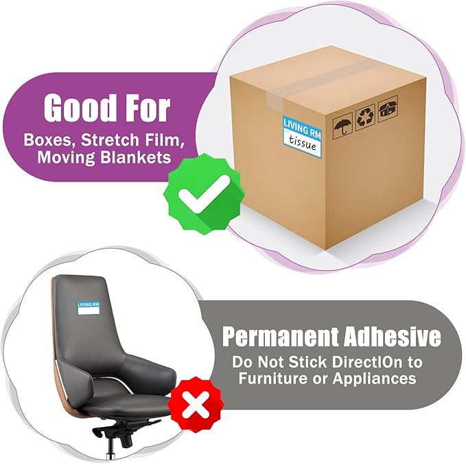 340 Home Moving Labels, 3.4 x 2 inches, 8-Color Coded Packing Box Stickers with Fragile and Blank Customizable Labels