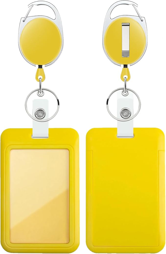 Yellow Badge Holder with Retractable Reel ,Badge Clips Retractable Heavy Duty Badge Reel,Keychain,ID Holder for School Nurse Office Teen