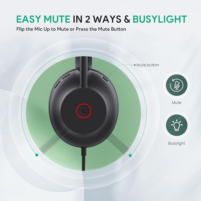 Yealink UH35 Wired Headset, USB Headset with Noise Cancelling Mic, Optimized for Skype and Zoom and Other Leading Conferencing Platforms, All-Day Comfort Design, Mute Button, Busylight