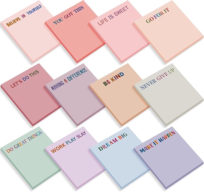 Yinder 24 Pcs Inspirational Sticky Notes with Lines Cute Motivational Sticky Notes Pad Employee Appreciation Gifts Bulk for Teacher Nurse Coworkers Office Supplies 3 x 3''(Aesthetics,Inspirational)