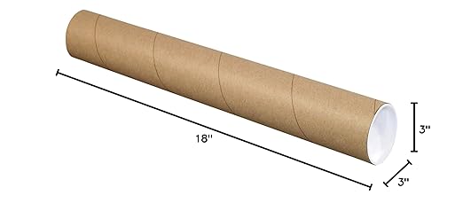 BOX USA BP3018K Mailing Tubes with Caps, 3" x 18", Kraft (Pack of 24)