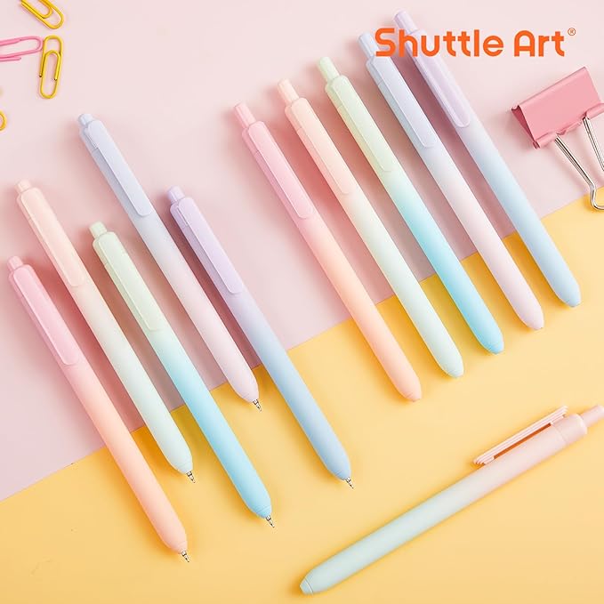 Shuttle Art Retractable Pastel Shifting Gel Ink Pens, 15 Pack Black Ink Pens, Cute Pens 0.5mm Fine Point Soft Aesthetic Barrel for Smooth Writing Journaling Taking Notes School Office Home