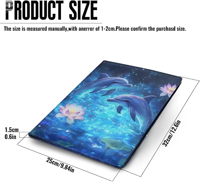 Cozeyat Lotus Dolphin PU Leather Portfolio Professional Organizer Padfolio for Women Girls, Document Folio for Letter Size Writing Pad/Business Card Holder