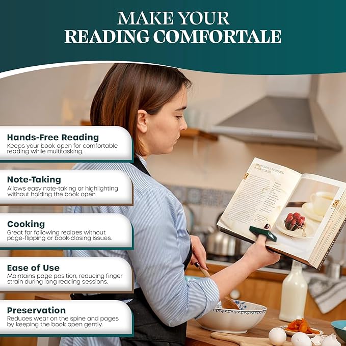 Book Page Holder - Handcrafted Mango Wood & Green Resin Thumb Bookmark - Unique Reading Accessories & Gifts for Book Lovers, Readers & Bookworms (Brown/Green)