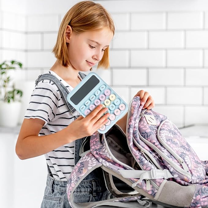 Mechanical Switch Calculator with Big Buttons, Calculators Desktop, 12 Digits, Large LCD Display, Desk Calculator, Cute Pink Calculator for Teachers Students Basic Office (Blue)