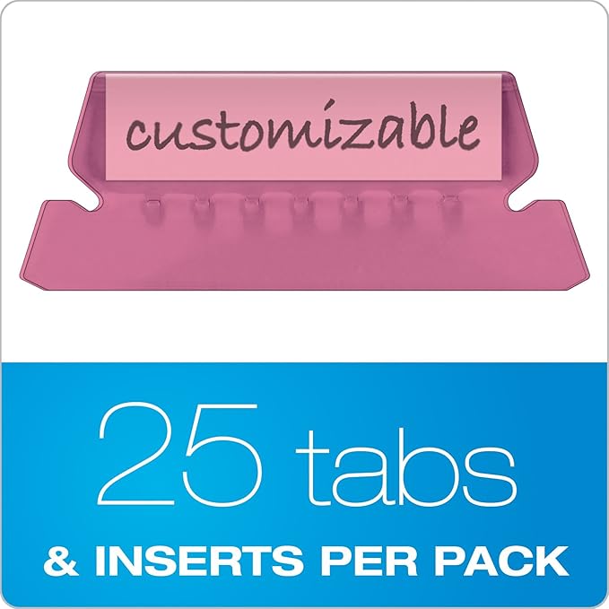 Pendaflex Hanging Folder Tabs, 2", Clear Pink, 25 Tabs and Inserts per Pack (42 PIN)