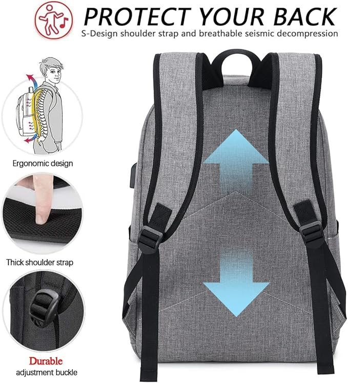 KYALOU Laptop Backpack, Lightweight Bookbag Casual Daypack for Men and Woomen, College with USB Charging Port - Gray