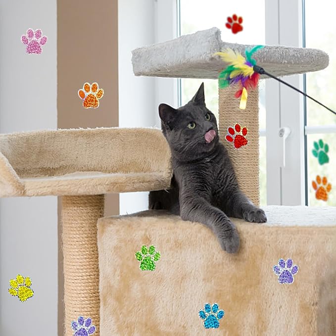 Paw Print Stickers,1.5" Holographic Shiny Bear Paw Print Stickers,Dog Puppy Paw Stickers Bear Paw Stickers with Perforation Line (500PCS,Multicolor)