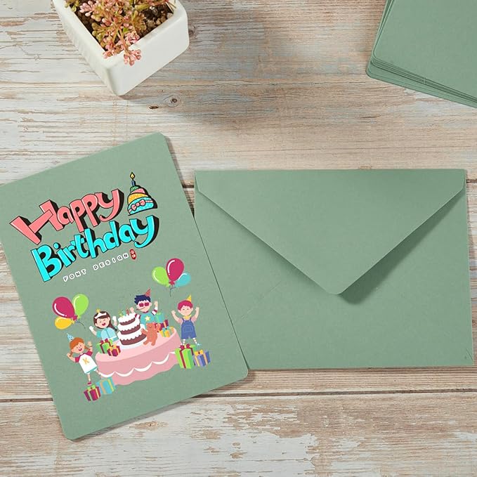 A7 Colorful Envelopes and Blank Cards 24 Pieces A7 Envelopes and 24 Pieces 5x7 Colorful Flat Cards for Weddings, Invitations, Birthday, Baby Shower (Sage Green)