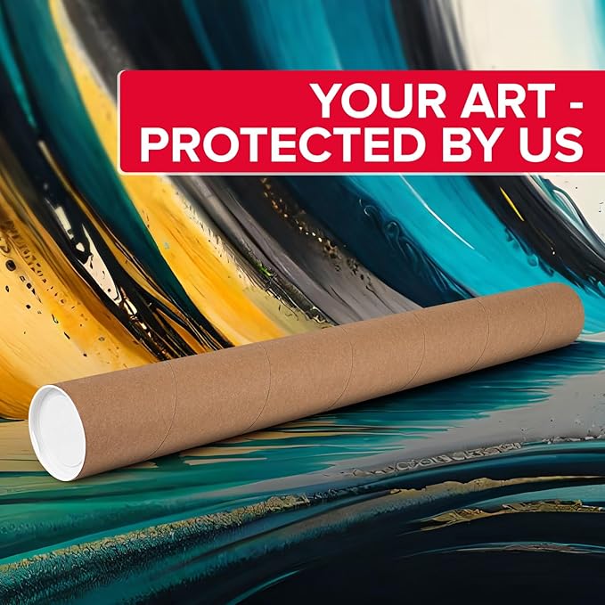 4" x 36" Reinforced Kraft Paper Mailing Tubes, Pack of 6 Tubes with 2 Caps Each – USPS Approved Poster Tube – Made in USA Cardboard Tube for Shipping and Storing Posters, Prints, Artwork, or Documents
