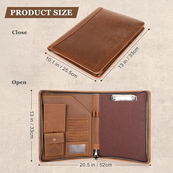 Full Grain Leather Portfolio Binder, Leather Padfolio Business Resume Legal Pad Notebook Binder for A4/Pad, Leather Folio Leather Folder, Writing Pad for Business School Office