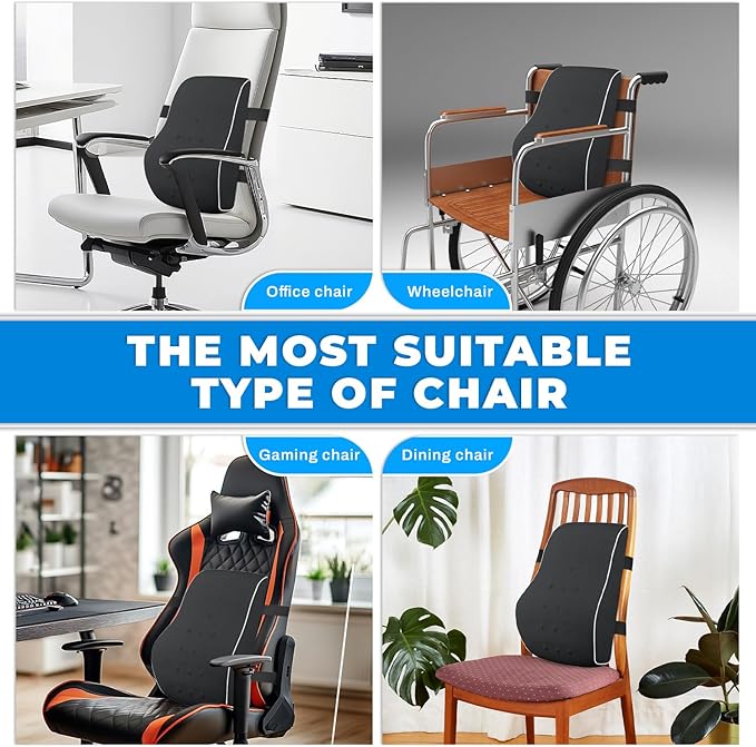 Elegant Lumbar Support Pillow for Office Chair - Ergonomic Back Support with Breathable 3D Mesh Cover, Ideal Gifts for Women,Birthdays & Holidays, Well-Suited for Office Chairs, Gaming Chairs (Black)