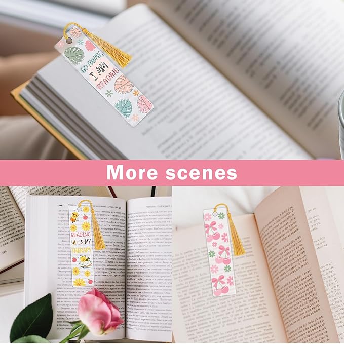 AFRITEE UV DTF Bookmark Stickers - 24 Pcs Boho Butterfly Flowers Acrylic Blank Bookmarks Double-Sided Sticker Uvdtf Decals About Plant Theme, Coquette Bow Rub on Transfer Decal for DIY Booklover Gifts