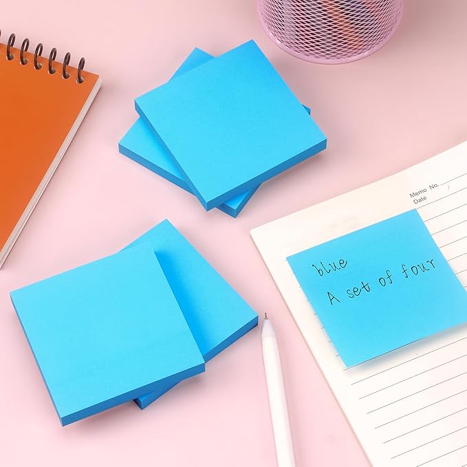 Sticky Notes 3x3 Self-Stick Notes Bright Colors Sticky Notes 4 Pads 100 Sheets/Pad (Blue)