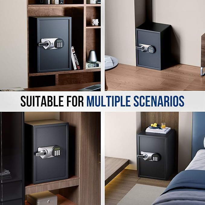 BlackSmith Large Home Safe Box 2.0 Cub Biometric Safe Fingerprint Recogntion Security Safe with Removable Shelf LED Light Fireproof Bag Wall Mount Cabinet Safe for Home Office Hotel