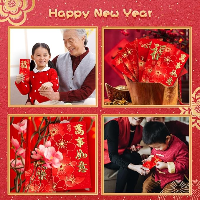 Chinese New Year Red Envelopes, Lunar New Year Envelopes, 36 Pcs Year of the Dragon Red Envelopes 2025, Lucky Money Envelopes, Red Pocket, 红包, Chinese Money Envelopes for Cash Wedding Birthday Gift
