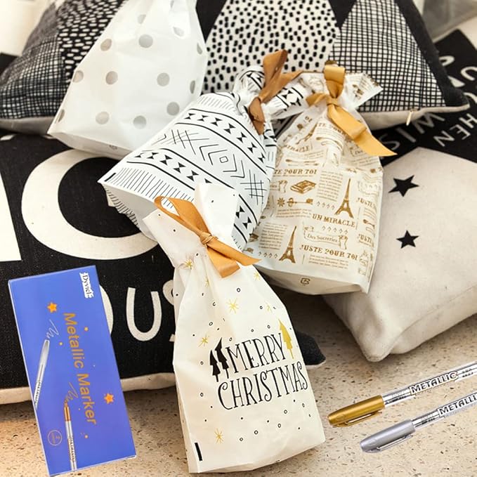 Dyvicl Metallic Markers Pens - Silver and Gold Paint Pens for Black Paper, Glass, Rock Painting, Halloween Pumpkin, Card Making, Scrapbook Album, Christmas DIY Art Craft Kids, Set of 4