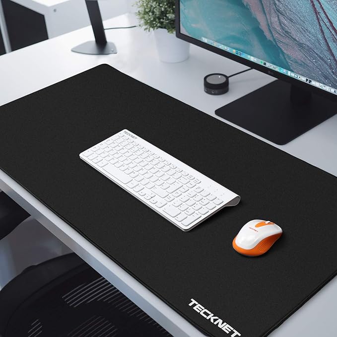 TECKNET Large Mouse Pad, Extended Waterproof Mousepad, Non-Slip Rubber Base-Smooth Cloth Surface-Compatible with Laser and Optical Mouse-Black
