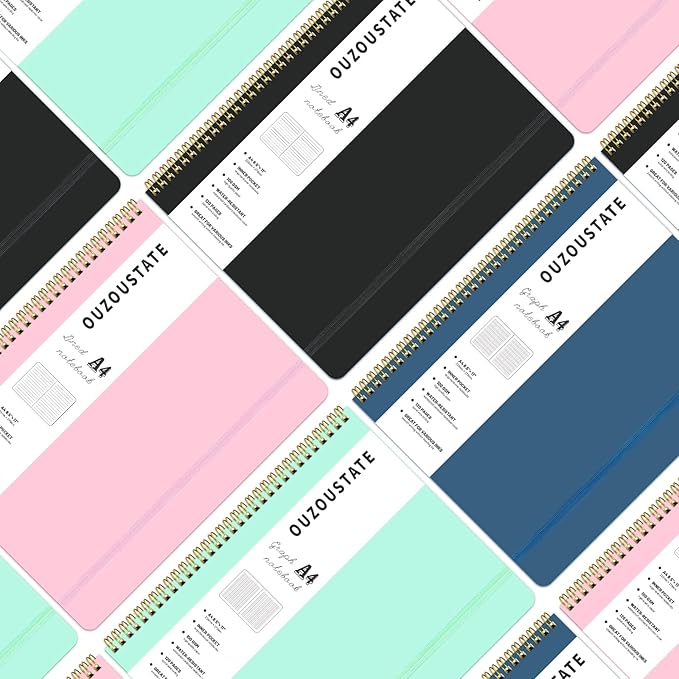 Grid Notebook 8.5" x 11", A4 Black Graph Paper Notebook Hardcover College Ruled Notebook for Work, 120 Pages 100GSM Large Thick Spiral Writing Journal for Women & Men