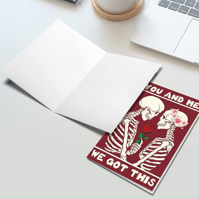 Funny Skeletons Valentines Day Card Gift, Gothic First Anniversary Card for Boyfriend Girlfriend, Unique Anniversary Card Gifts for Husband Wife