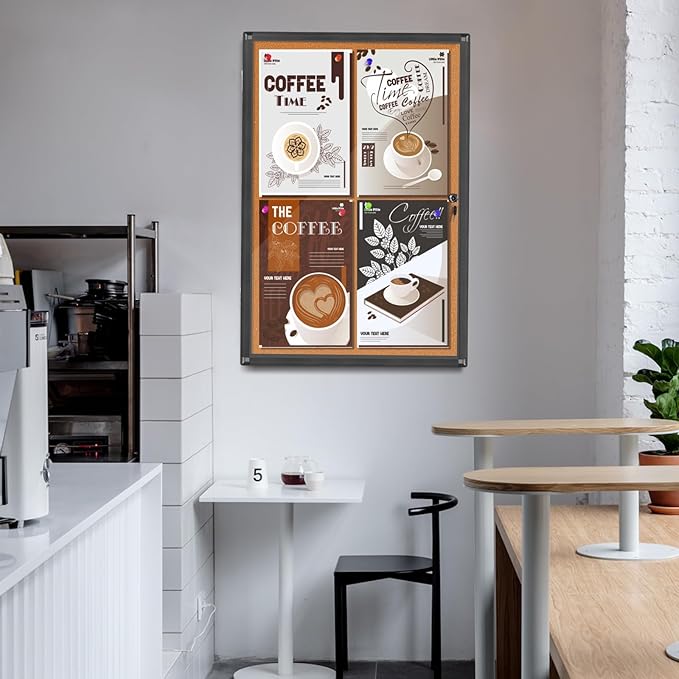 Outdoor Enclosed Bulletin Board, Weatherproof Cork Noticeboard with Clear Acrylic Locking Door, Wall-Mounted Black Aluminum Framed Display Case,36x24in (5xA4)