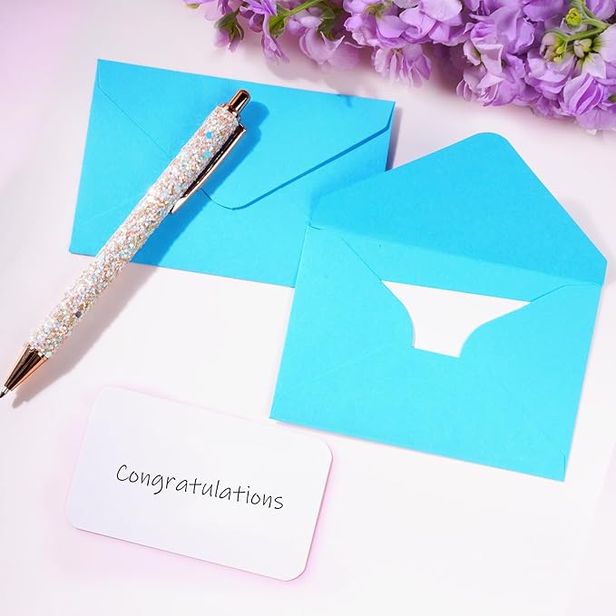 jiebor 100 Sets Small Envelopes with Small Blank Gift Business Card Wedding Invitation Pocket Envelopes for Graduations Wedding Shower Holiday 4.37 x 2.91 Inch Blue