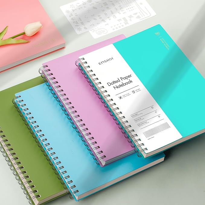 EMSHOI A4 Spiral Notebook Bullet Dotted Journal, 11.2" X 8.27", 300 Pages/150 Sheets, 100gsm Dot Grid Paper, Waterproof Softcover, Twin-Wire Binding, for School Work Writing Note Taking-Blue