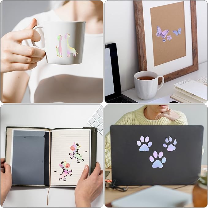 2 Types Transparent Holographic Overlay Lamination Vinyl A4 Size Self-Adhesive Laminate Waterproof Vinyl Sticker Paper, 10 Sheets 8.25 x 11.7 Inches