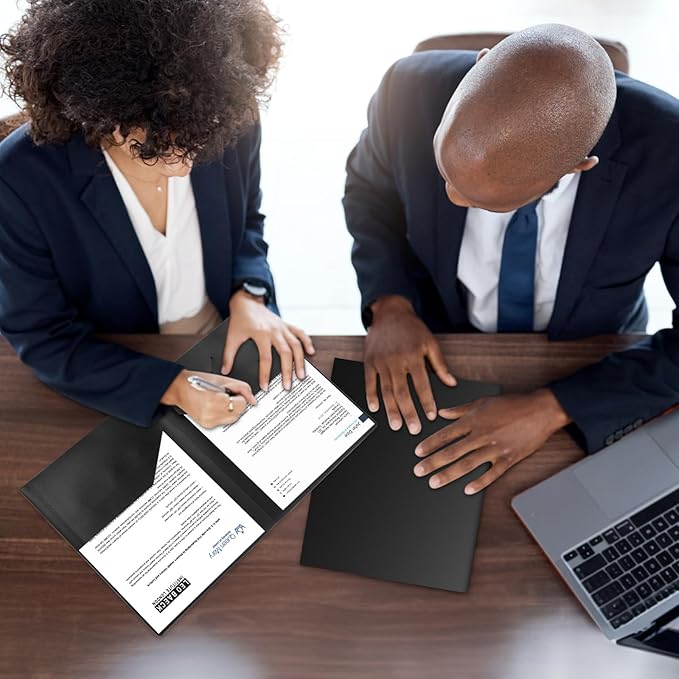 12-Pack Plastic Folders with Pockets,2-Pocket Poly Folders Holds 8-1/2" x 11" Paper for School/Office/Home, Black