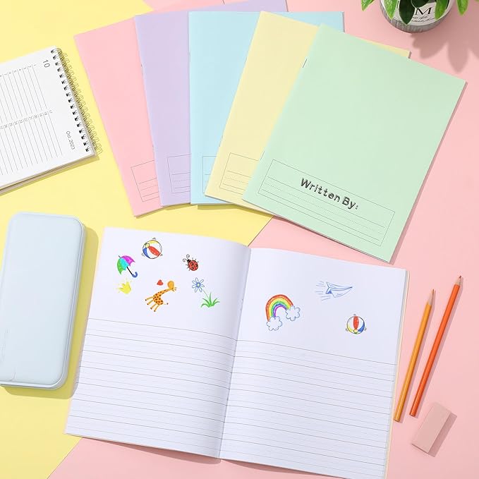 Henoyso 6 Pcs Primary Composition Notebook K-2 9 3/4 x 7 1/2 Inch Primary Journal Blank Writing Book for Kid to Write Draw and Journal 60 Page Notebook Back to School Supplies (Pastel Color)