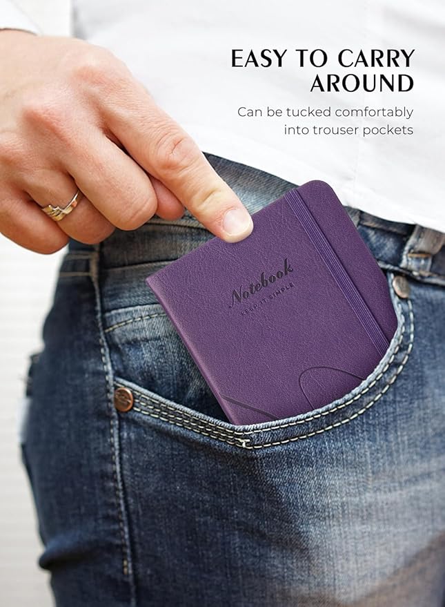AISBUGUR Pocket Notebook, Small Notebook, 2-Pack Total 320 Pages,3.7" x 5.7" Pocket Notebook (2 Pack, Purple)