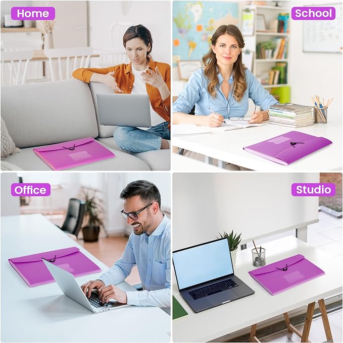 13 Pocket Expanding File Folder Accordian File Organizer, A4 Letter Size Paper Document Receipt Holder for School Office Supplies, Purple