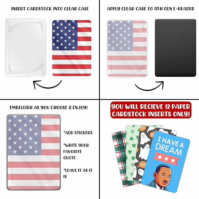 E-reader Cardstock Paper Inserts for Clear Case | 12 pk 4.88 x 6.73” inches Paper White 11th Generation 6.8" Screen Compatible Put Behind Case Colorful Floral Designs Change Out (Design Mix 6)