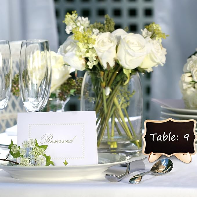 24 Pcs Small Chalkboard Labels with Easel Stand, Mini Chalkboard Signs, Wooden Blackboard for Table Numbers, Food Signs, Wedding Signs, Place Cards and Event Decoration, with 1 Liquid Chalk