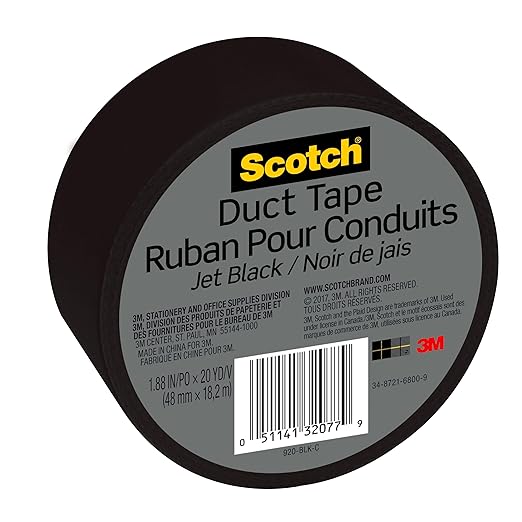 Scotch Duct Tape, 1.88 in x 20 yd, Jet Black, 1 Roll (920-BLK-C)