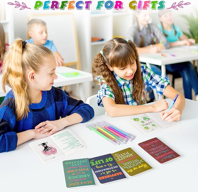 12 Pcs Mini Inspirational Notebooks Bulk with 12 Pcs Colorful Pens, Small Pocket Journal Notepads Set, Motivational Bulk Gifts for Women Men Teacher Student Kids,Fun School Office Supplies,3.5"x5.5"