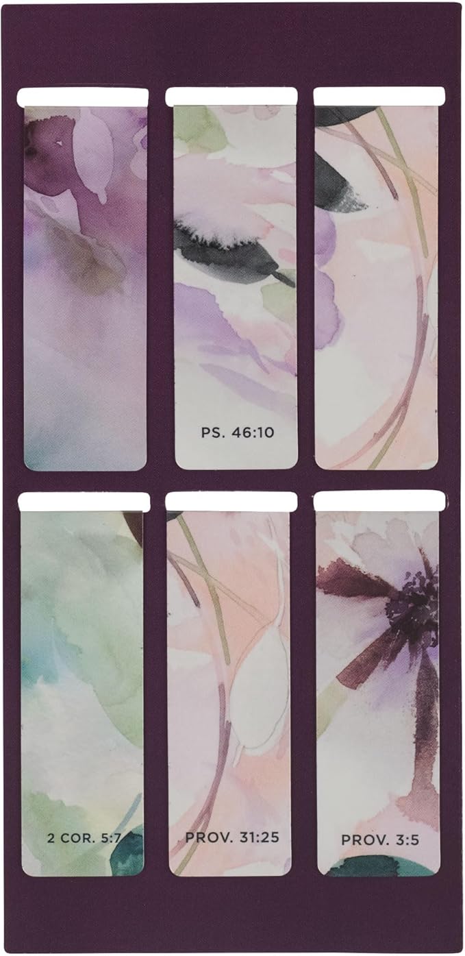Christian Art Gifts Colorful Inspirational Magnetic Scripture Bookmark Set for Women: Bible Verses, White, Purple, Teal, Pink, Green Multicolor Floral Cute Watercolor Theme for Books, Bibles, Set of 6