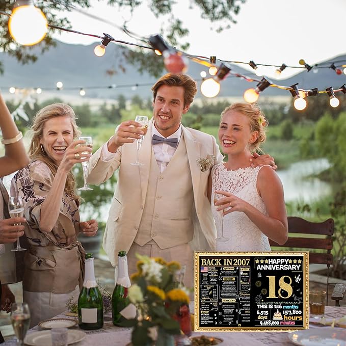 Joycard 18th Anniversary Card for Women Men, Gold Wedding Card for Wife Husband, Sweet Marriage Decorations Gifts for Couple, Perfect for Her Him on Anniversary Day, Back in 2007