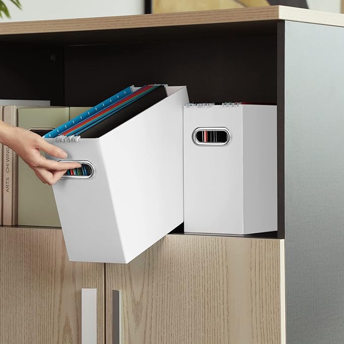 Oterri File Organizer, Small Storage Box, Cardboard File Folder Organizer, Collapsible File Box, Hanging File Organizer for Letter Size, Portable File Box with Handle, Only Box(White,8 Packs)