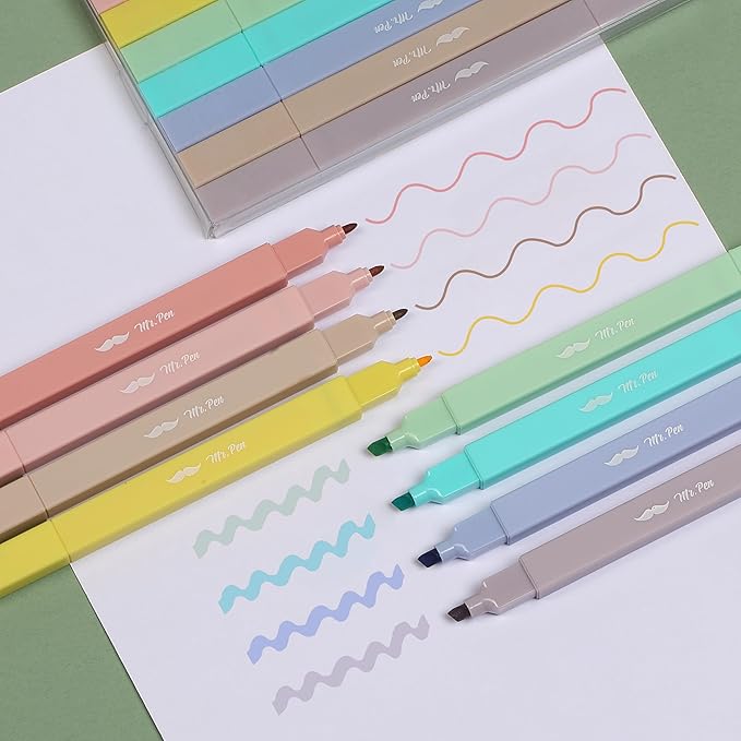 Mr. Pen- Dual Tip Aesthetic Highlighters, 8 pcs, Fine & Chisel Tips, Pastel Colors, Cute Highlighters Assorted Colors, Bible Highlighters and Pens No Bleed Highlighters for Bible Pages No Bleed