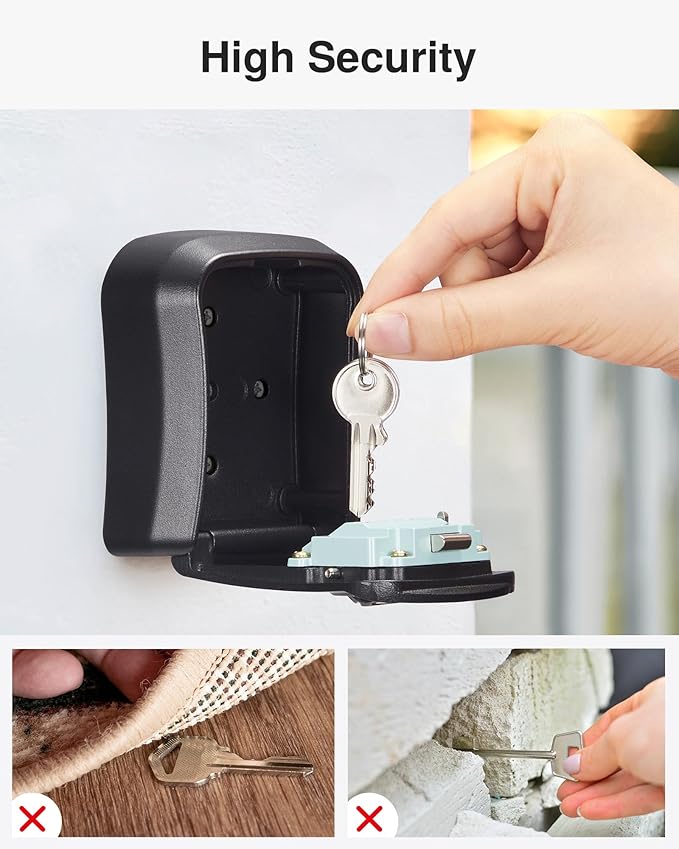 Puroma Key Lock Box Combination Lockbox Wall-Mounted Key Storage Box for House Keys, Resettable Code Safe Security Lock Box for Home, Office, Garage, Apartment Spare Key Storage (1 Pack, Black)