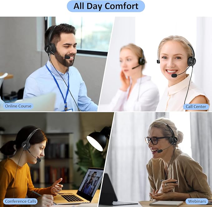 AGPTEK® Hands-Free Call Center Noise Cancelling Corded Monaural Headset USB Headset with Microphone for PC Headphone with Mic Mircrophone - Cord with USB Plug, Volume Control